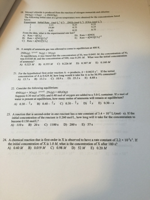 Solved Nitrosyl chloride is produced from the reaction of | Chegg.com