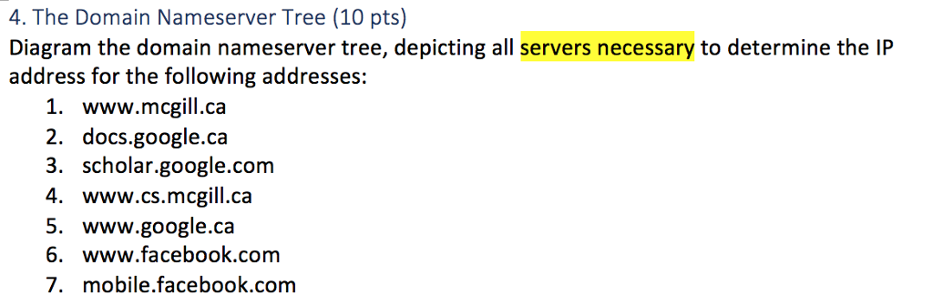 Solved 4. The Domain Nameserver Tree (10 pts) Diagram the | Chegg.com