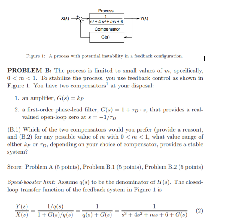 Solved Process X(s) Y(s) 34 s2+ ms 6 Compensator G(s) Figure