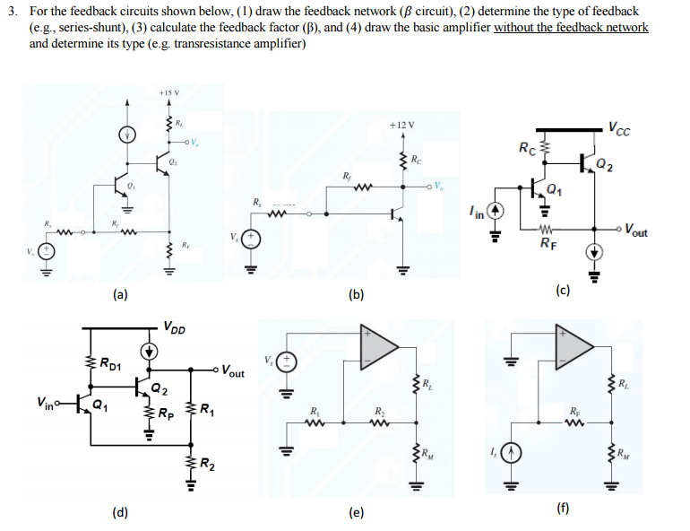 Solved For the feedback circuits shown below, draw the Circuit Diagram