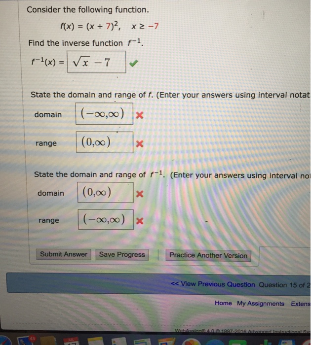 Solved Consider the following function. rx) = (x + 7)2, x | Chegg.com