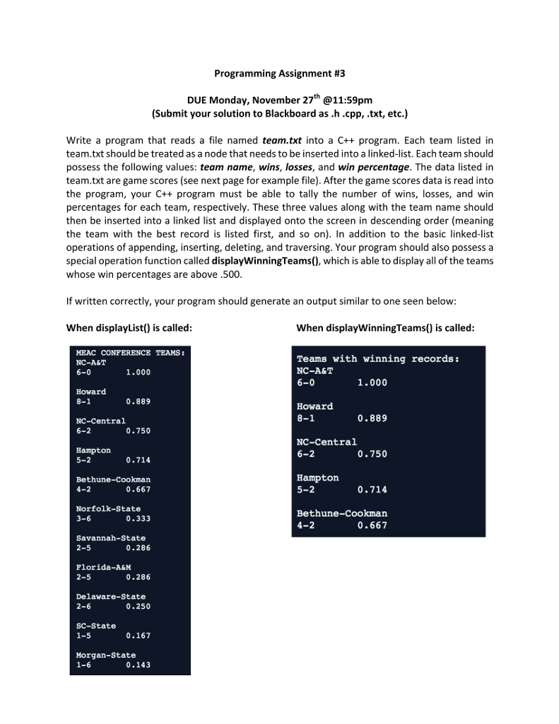 Programming Assignment #3 DUE Monday, November 27th | Chegg.com