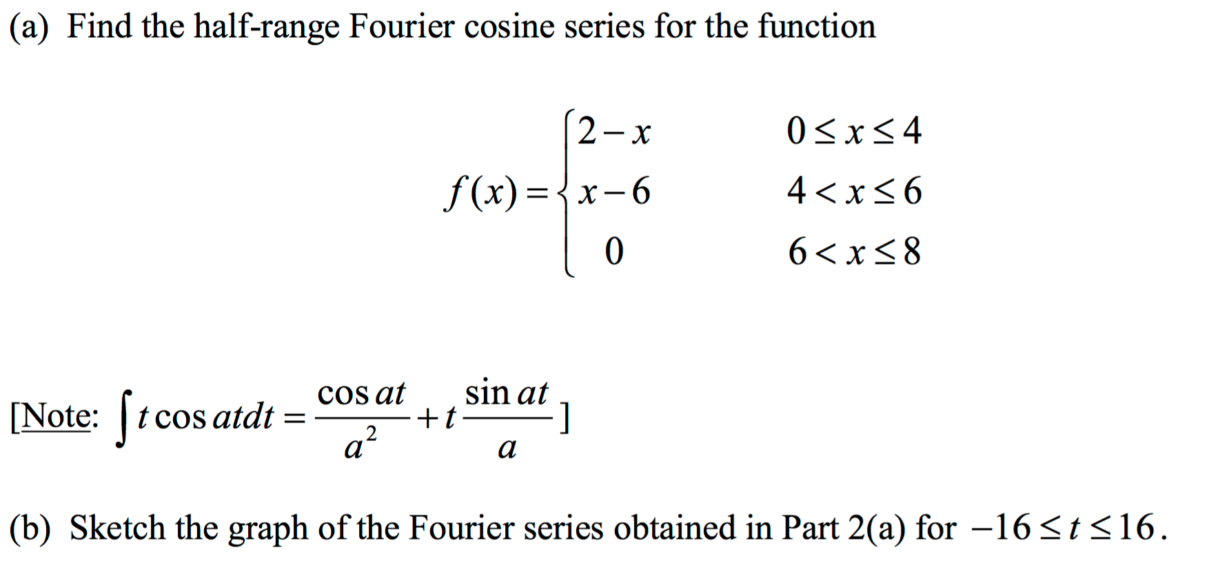 Solved (a Find The Half-range Fourier Cosine Series For The | Chegg.com