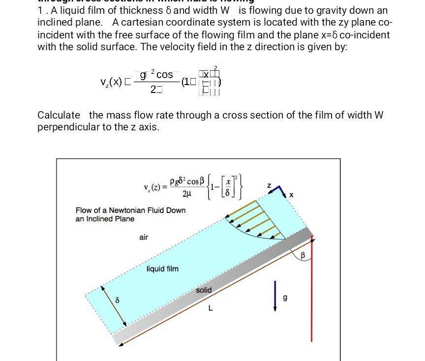 Solved 1 . A liquid film of thickness δ and width W is