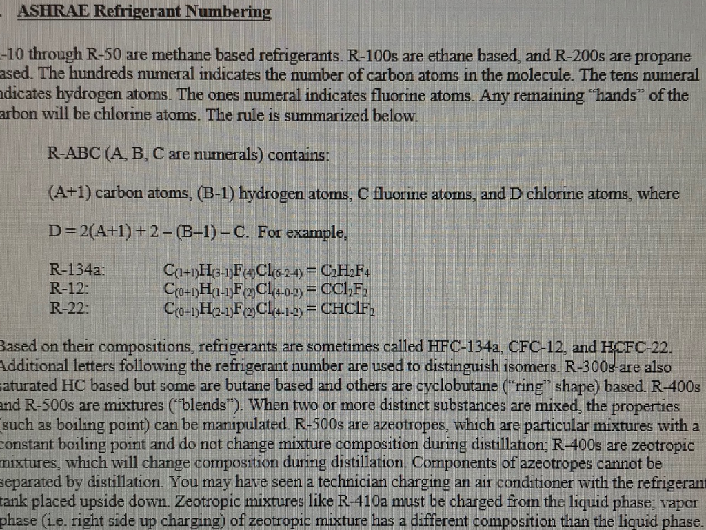 ASHRAE Refrigerant Numbering 10 through R50 are