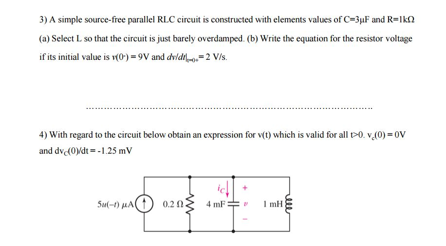 Solved A Simple Source-free Parallel RLC Circuit Is | Chegg.com