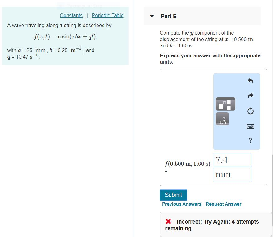 Solved ConstantsI PartE A wave traveling along a string is | Chegg.com