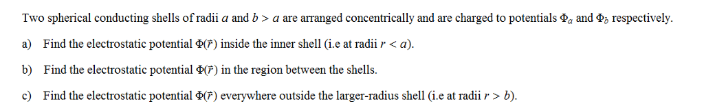 Solved Two spherical conducting shells of radii a and b > a | Chegg.com