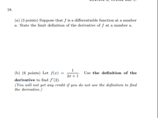 Solved 18. (a) (3 points) Suppose that f is a differentiable | Chegg.com