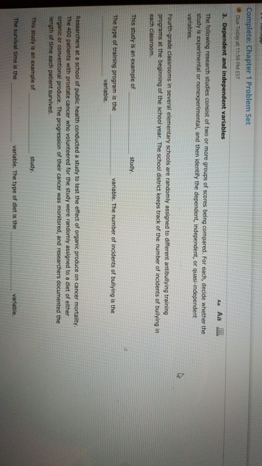 Solved Complete: Chapter 1 Problem Set Due Today at 11:59 PM | Chegg.com