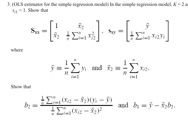 Solved 3. (OLS estimator for the simple regression model) In | Chegg.com