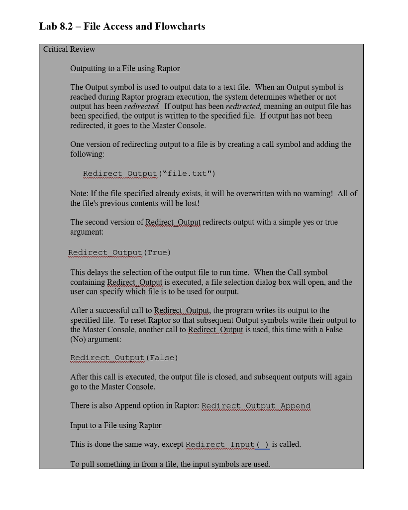 Solved Lab 8 2 File Access And Flowcharts Critical Review Chegg