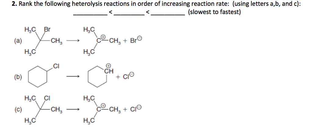 Solved Rank the following heterolysis reactions in order of | Chegg.com