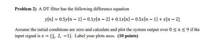 Solved Problem 2) A DT filter has the following difference | Chegg.com