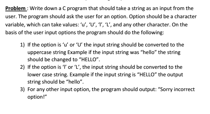 Solved Write down a C program that should take a string as | Chegg.com