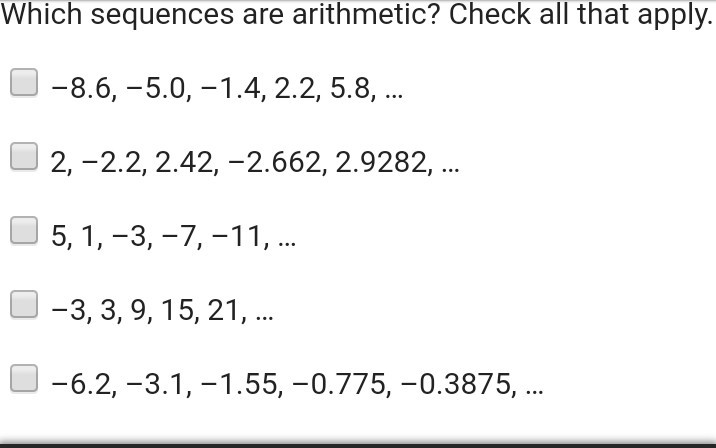 Solved Which sequences are arithmetic? Check all that apply. | Chegg.com