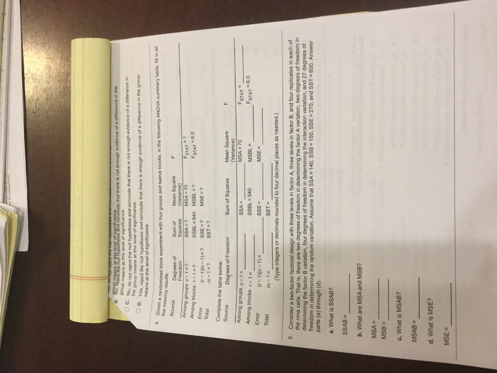 Given a randomized block experiment with four groups chegg