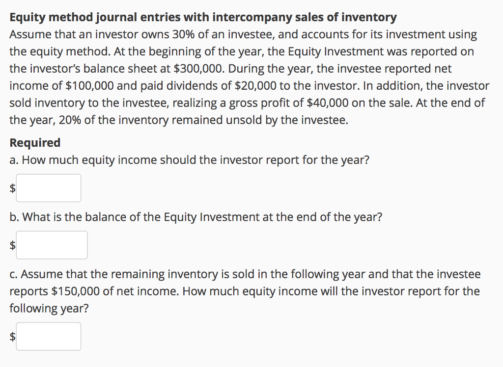 Solved Assume that an investor owns 30 of an investee, and
