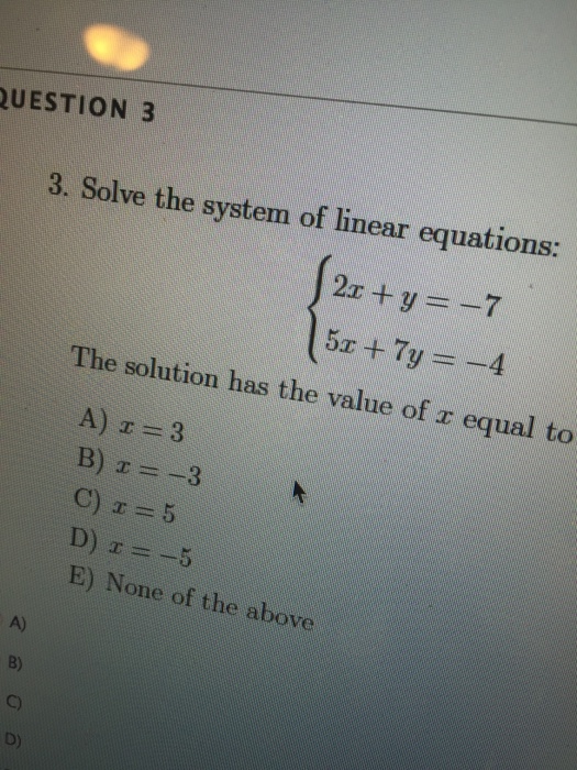 Solved Solve the system of linear equations:The solution has | Chegg.com