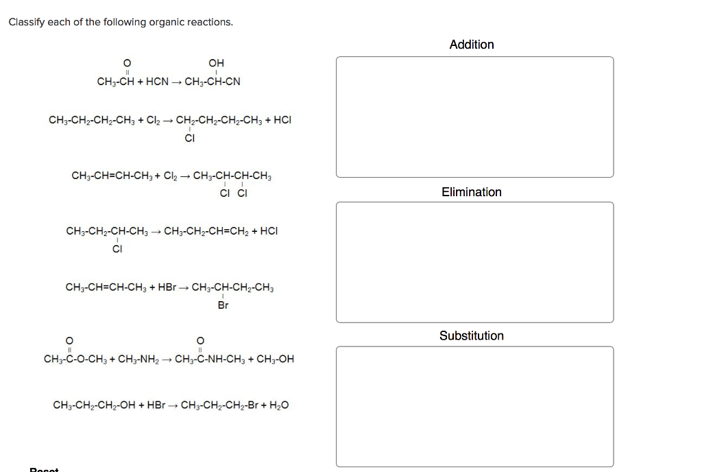 Solved Classify each of the following organic reactions. | Chegg.com