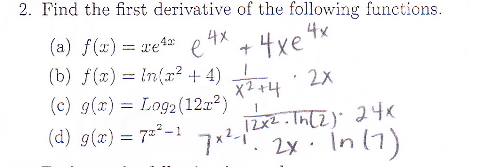 Solved Find the first derivative of the following functions. | Chegg.com