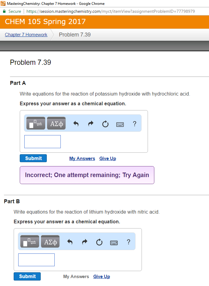 Chemistry homework assignment mastering