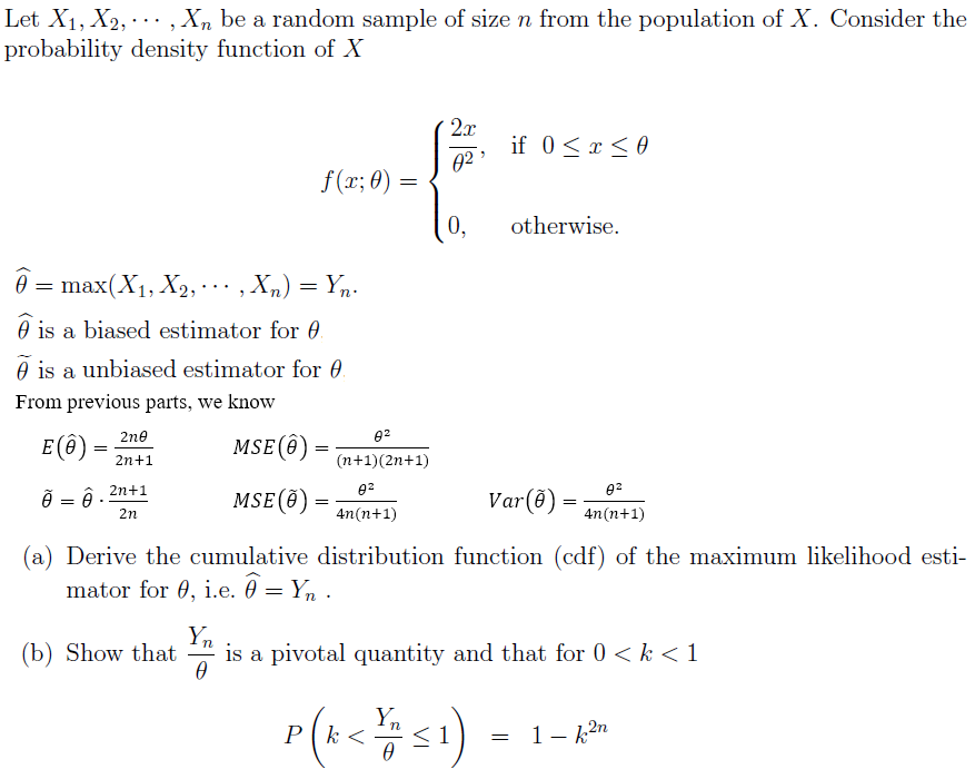 Solved Let X1 X2 Xn Be A Random Sample Of Size N 7044