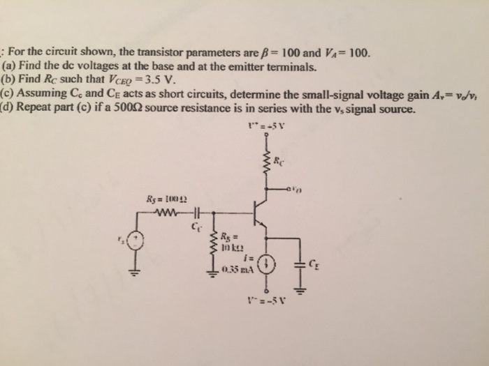 Solved : For the circuit shown, the transistor parameters | Chegg.com