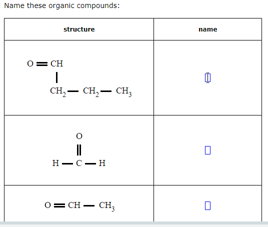 Solved Name these organic compounds structure name 0 C ul CH | Chegg.com