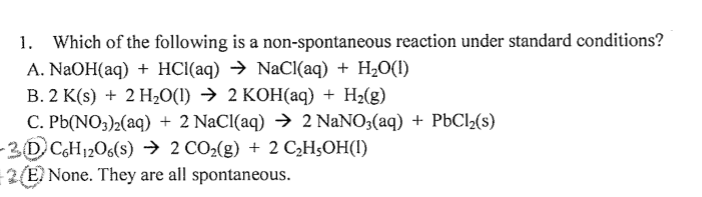 Solved Which of the following is a non-spontaneous reaction | Chegg.com
