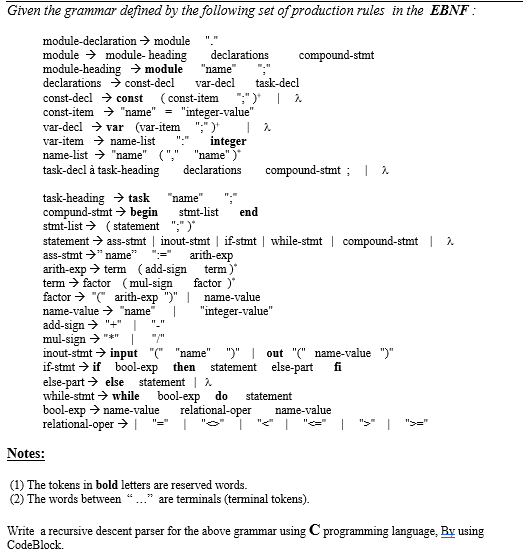 (solved) : Given Grammar Defined Following Set Ofproduction Rules Ebnf 