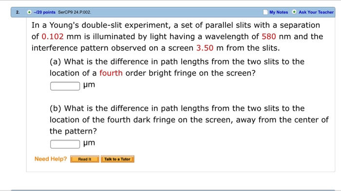 Solved In A Young's Double-slit Experiment, A Set Of | Chegg.com