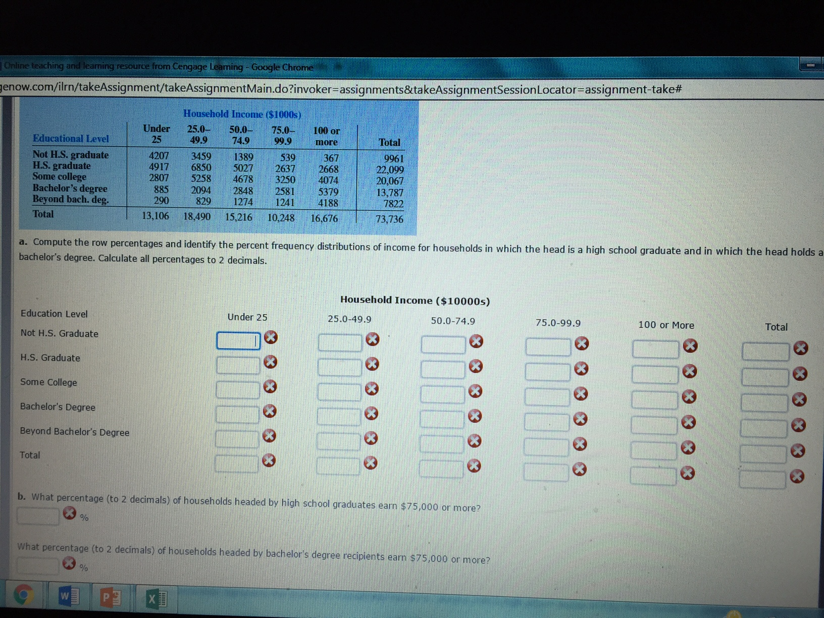 Compute the row percentage and identify the percent Chegg