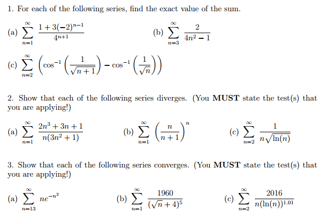 Solved For each of the following series, find the exact | Chegg.com