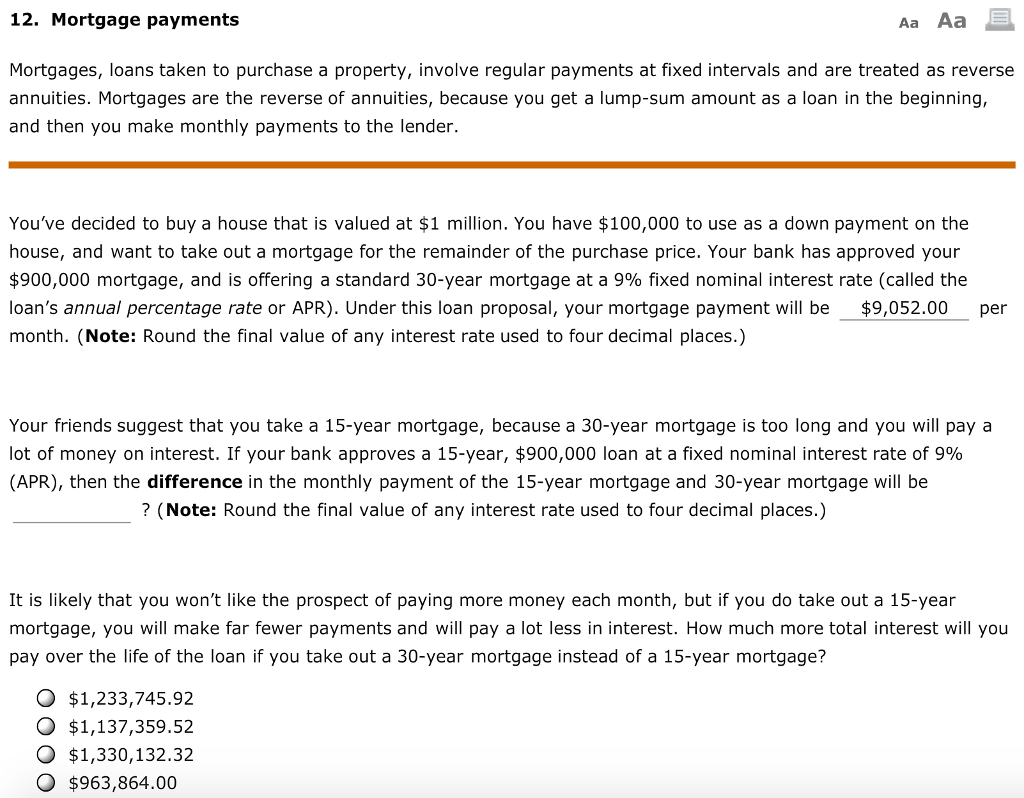 Solved Mortgages Loans Taken To Purchase A Property Chegg