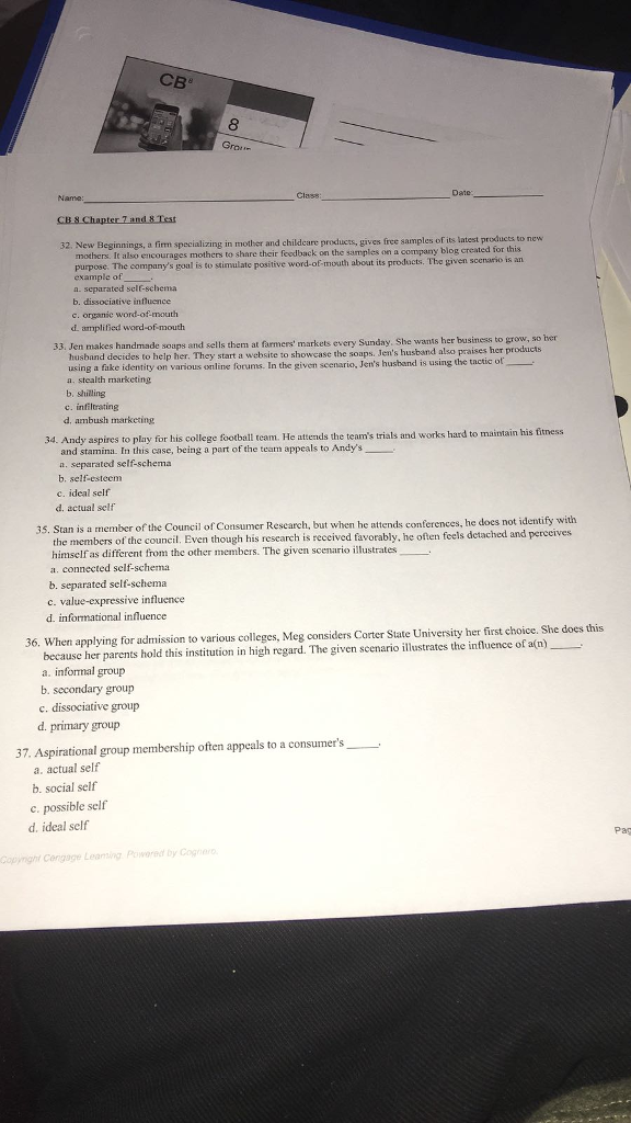 Solved CB CBS Chapter 7 and 8 Test 32. New Beginnings, a