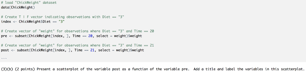 Solved # load "ChickWeight" dataset data(ChickWeight) # | Chegg.com