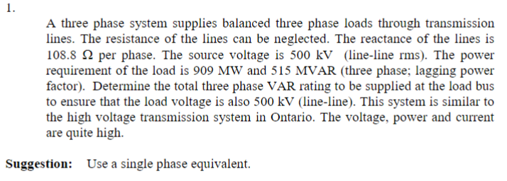 Solved A three phase system supplies balanced three phase | Chegg.com