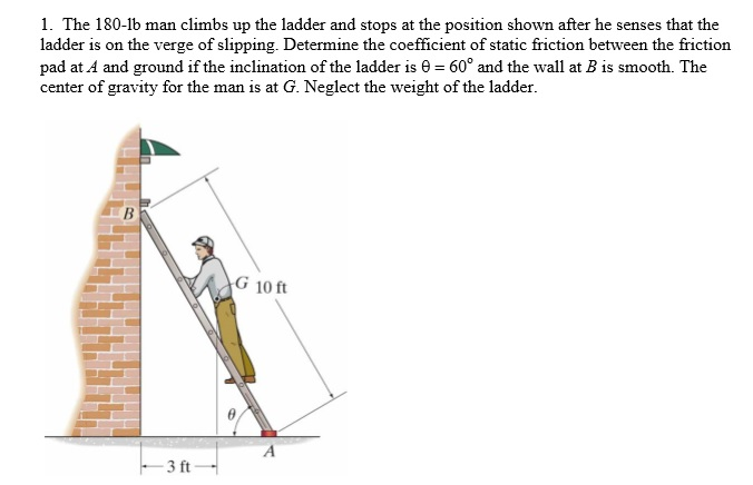 Solved The 180-lb Man Climbs Up The Ladder And Stops At The | Chegg.com