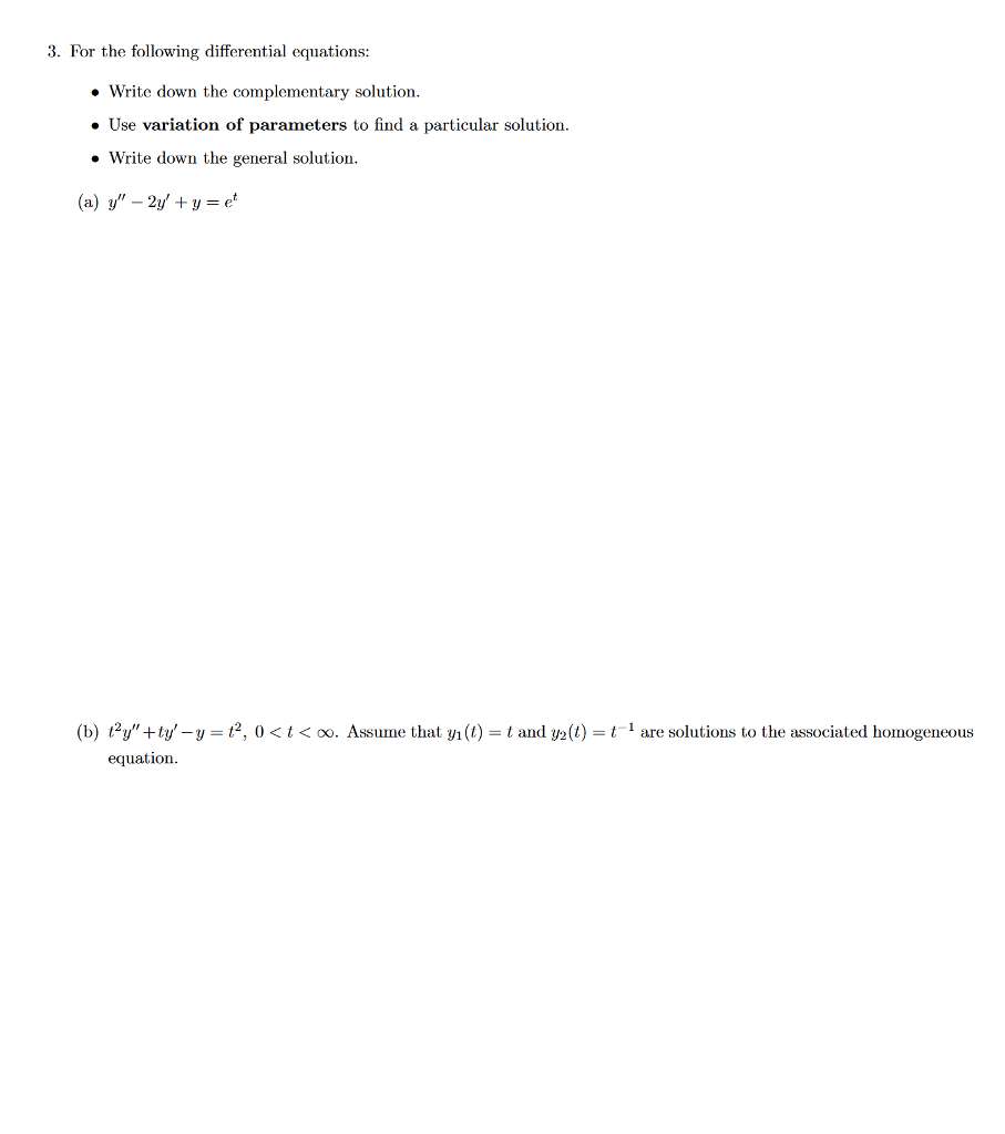 Solved 3. For the following differential equations: Write | Chegg.com