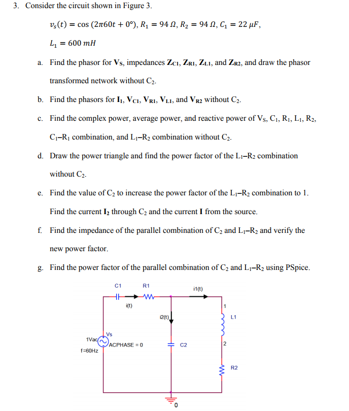 Solved 3. Consider the circuit shown in Figure 3 94 Ω, R2 94 | Chegg.com