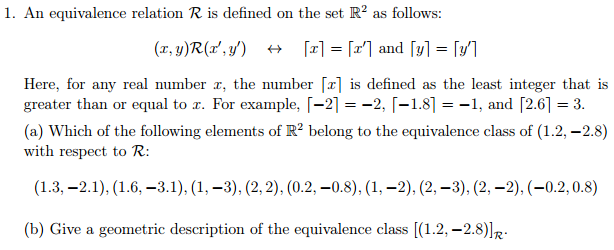 Solved An equivalence relation R, is defined on the set R2 | Chegg.com