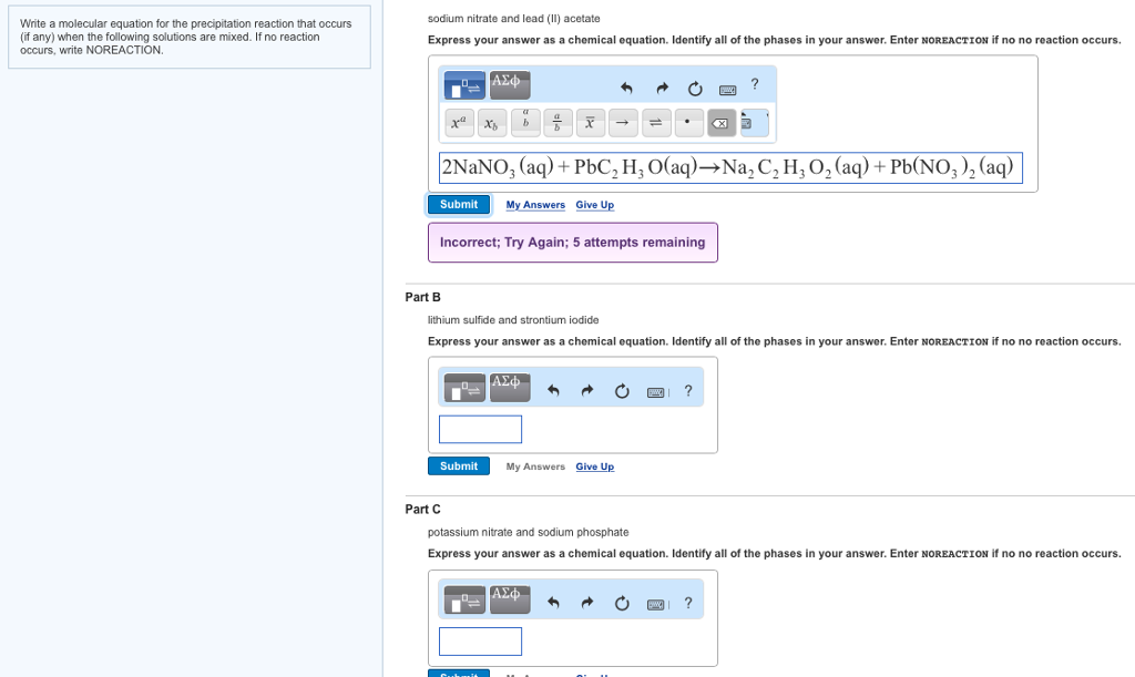 Solved sodium nitrate and lead (II) acetate Write a