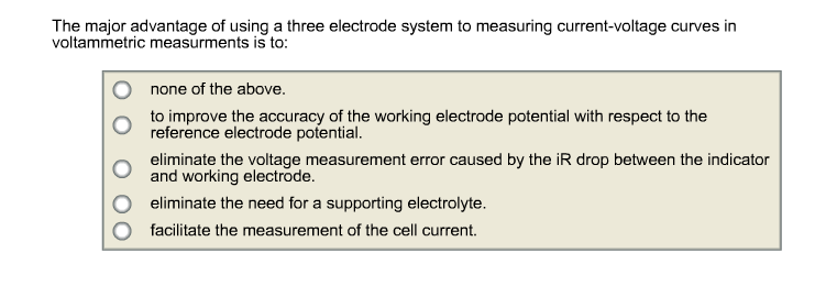Solved The Major Advantage Of Using A Three Electrode System Chegg Solved The Major Advantage Of Using A Three Electrode System Chegg