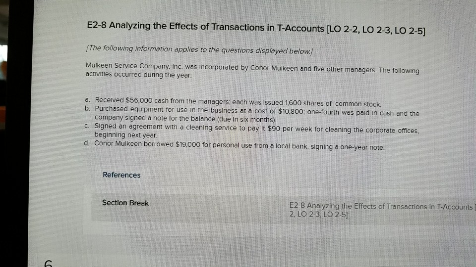 Solved E2-8 Analyzing the Effects of Transactions in | Chegg.com