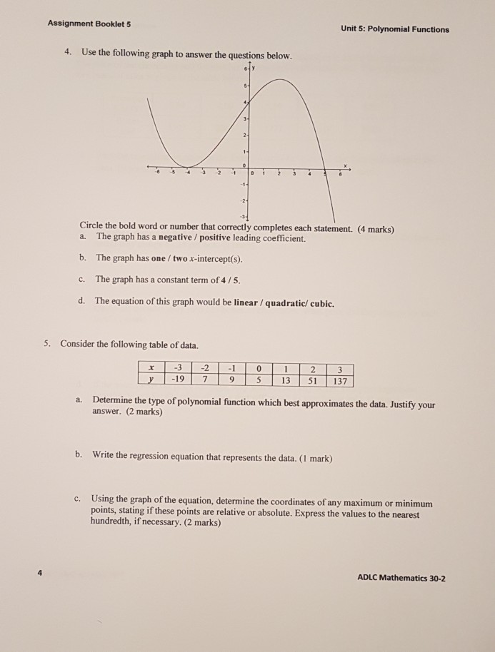 polynomial functions assignment answer key