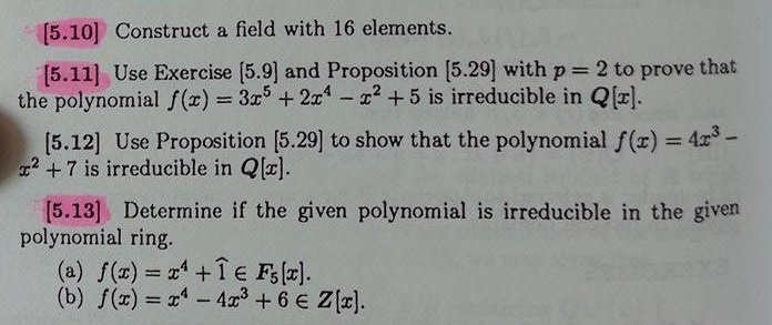 Solved [5.10] Construct a field with 16 elements. [5.11] Use | Chegg.com