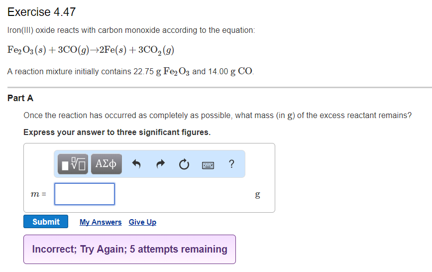 Solved Exercise 4.47 Iron(III) oxide reacts with carbon