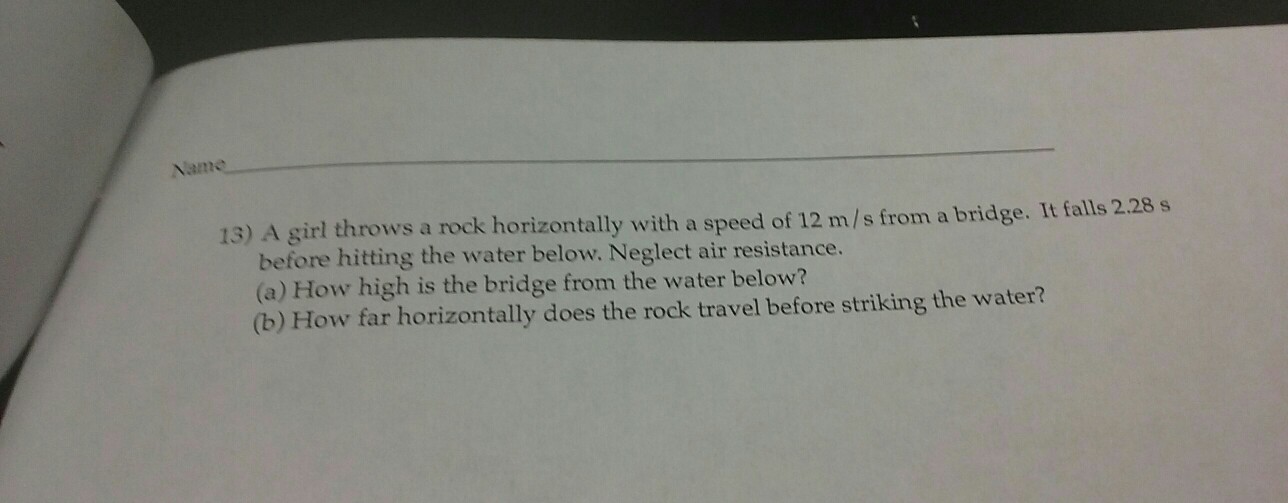 Solved Name 13) A girl throws a rock horizontally with a