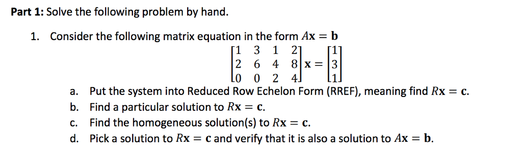 Solved Part 1: Solve the following problem by hand. 1. | Chegg.com